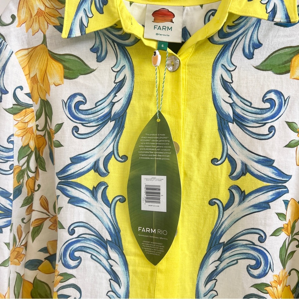 FARM Rio Sicily Scarf Linen Blend Shirt Size Small NWT - Picture 15 of 16